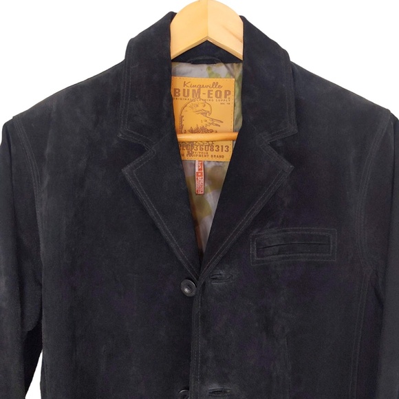 Vintage 90s B.U.M. Equipment Men’s Black Suede Jacket Coat Elbow Patches - Picture 3 of 16